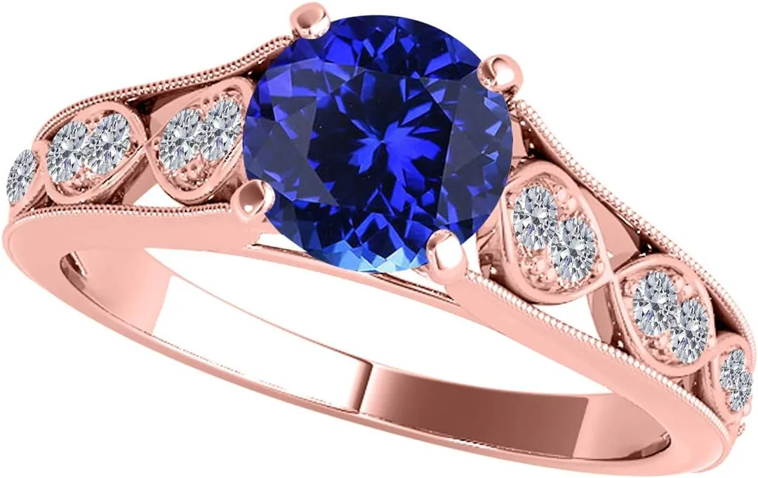 MauliJewels Rings for Women 1.06 Carat Diamond And Tanzanite Ring Prong-Setting 10k Rose Gold