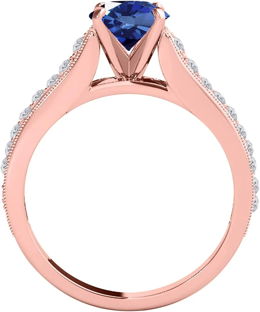 MauliJewels Rings for Women 1.06 Carat Diamond And Tanzanite Ring Prong-Setting 10k Rose Gold