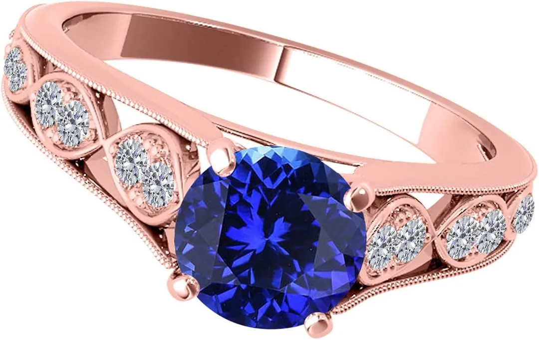 MauliJewels Rings for Women 1.06 Carat Diamond And Tanzanite Ring Prong-Setting 10k Rose Gold