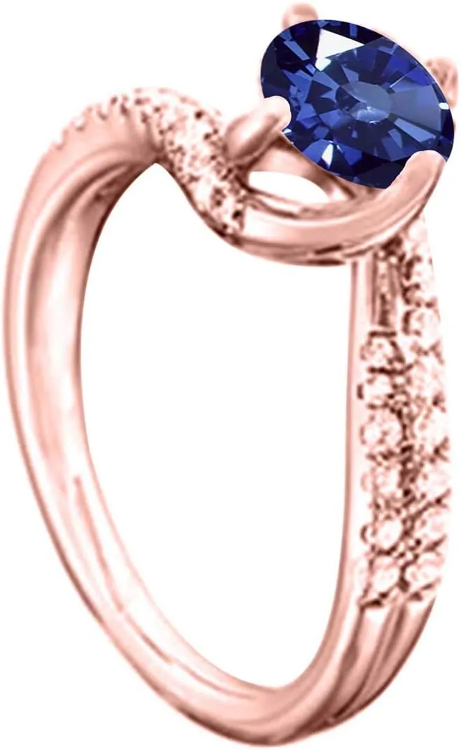 MauliJewels Rings for Women 1.11 Carat Interwined Design Diamond And Sapphire Ring shared-prong 14k Rose Gold