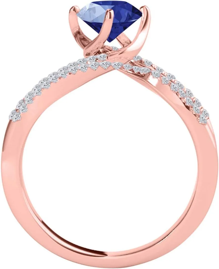 MauliJewels Rings for Women 1.11 Carat Interwined Design Diamond And Sapphire Ring shared-prong 14k Rose Gold