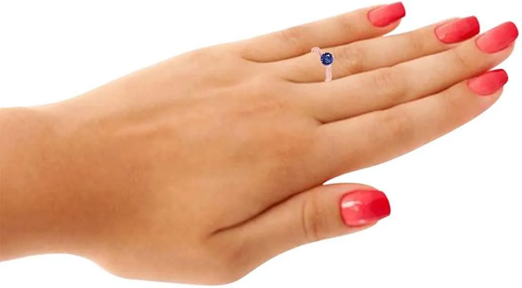 MauliJewels Rings for Women 1.11 Carat Interwined Design Diamond And Sapphire Ring shared-prong 14k Rose Gold