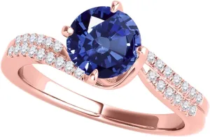 MauliJewels Rings for Women 1.11 Carat Interwined Design Diamond And Sapphire Ring shared-prong 14k Rose Gold