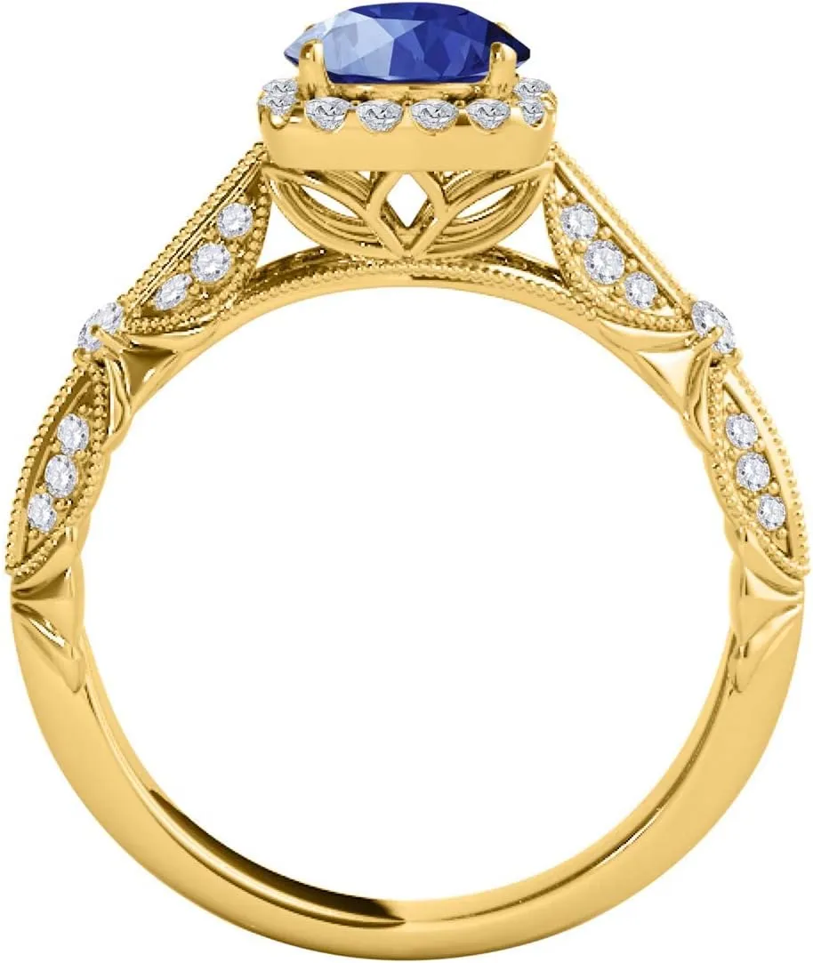 MauliJewels Rings for Women 1.21 Carat Diamond And Sapphire Ring prong 14k Yellow Gold
