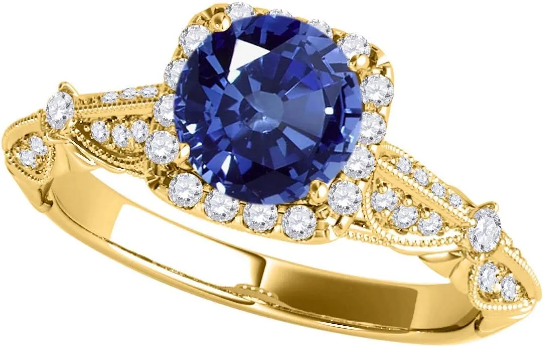 MauliJewels Rings for Women 1.21 Carat Diamond And Sapphire Ring prong 14k Yellow Gold