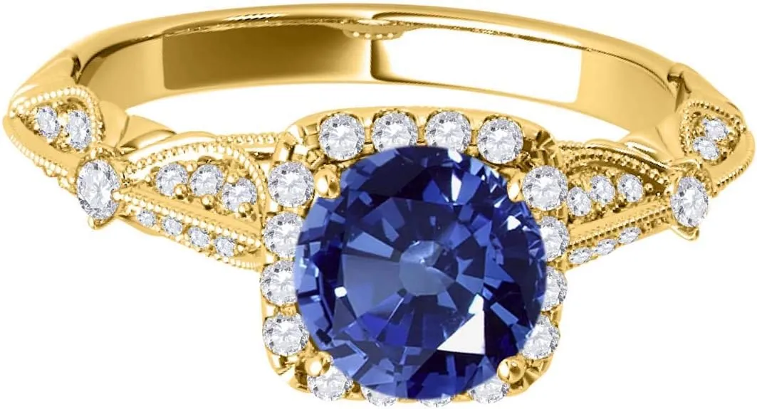 MauliJewels Rings for Women 1.21 Carat Diamond And Sapphire Ring prong 14k Yellow Gold