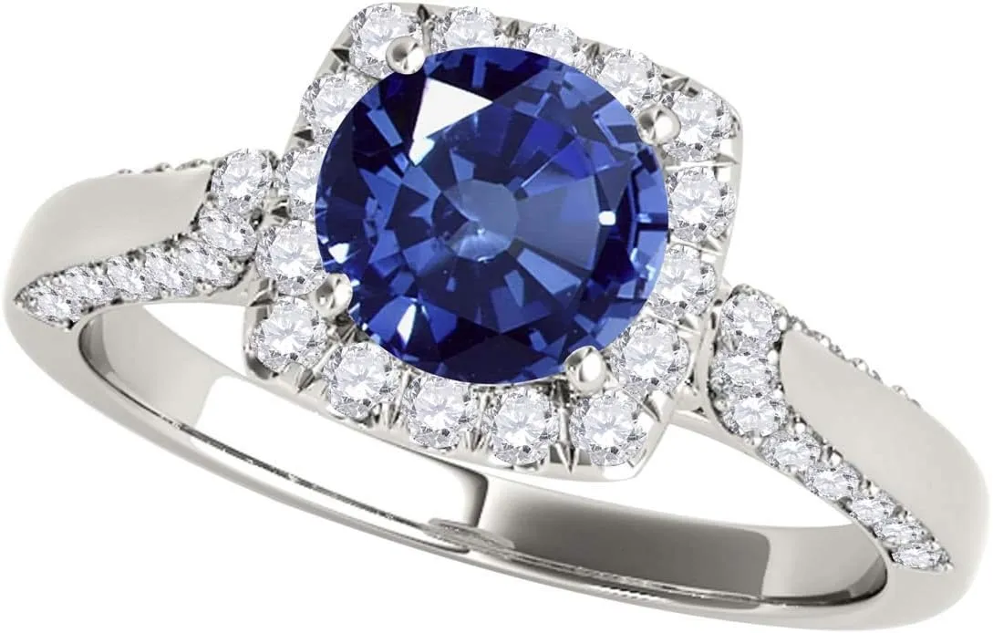 MauliJewels Rings for Women 1.32 Carat Diamond And Sapphire Ring prong 14k White Gold