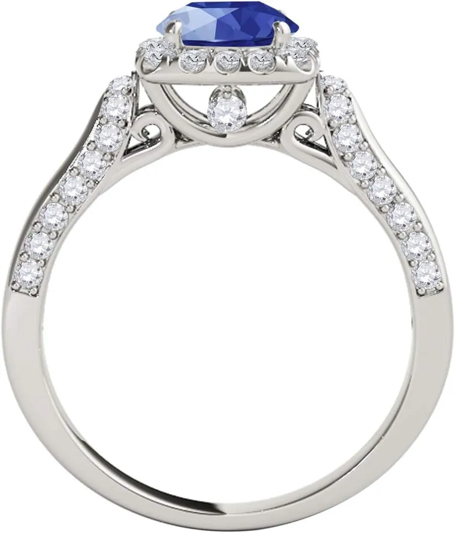 MauliJewels Rings for Women 1.32 Carat Diamond And Sapphire Ring prong 14k White Gold