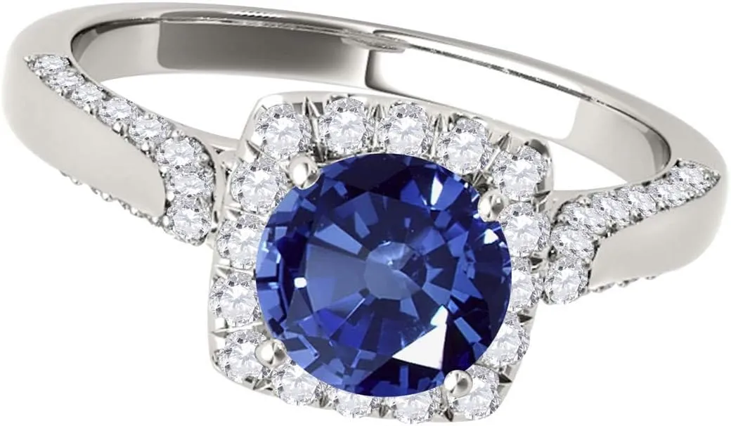 MauliJewels Rings for Women 1.32 Carat Diamond And Sapphire Ring prong 14k White Gold