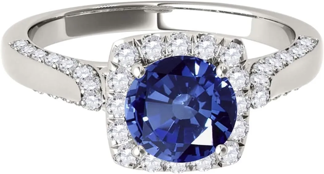 MauliJewels Rings for Women 1.32 Carat Diamond And Sapphire Ring prong 14k White Gold
