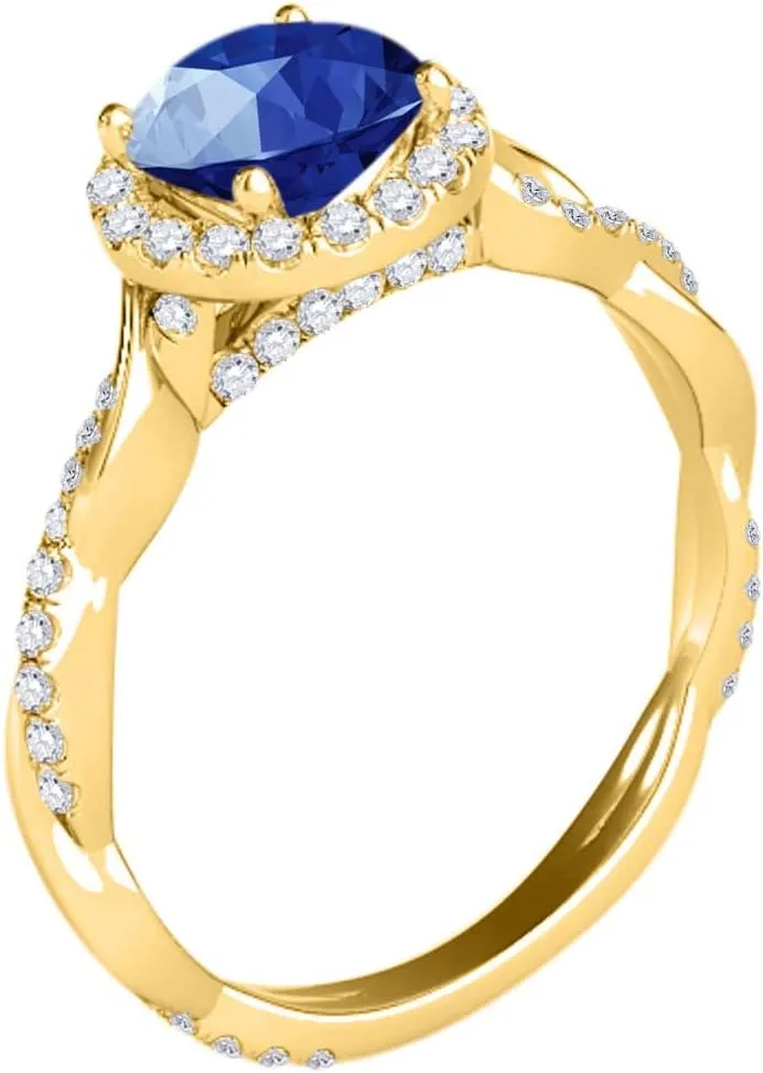 MauliJewels Rings for Women 1.32 Carat Interwine Shank Diamond And Sapphire Ring prong 14k Yellow Gold