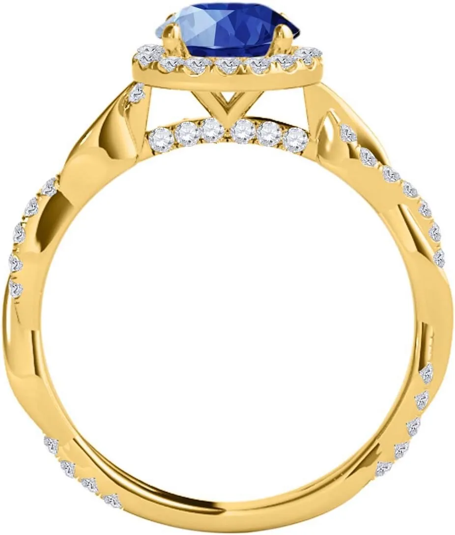 MauliJewels Rings for Women 1.32 Carat Interwine Shank Diamond And Sapphire Ring prong 14k Yellow Gold
