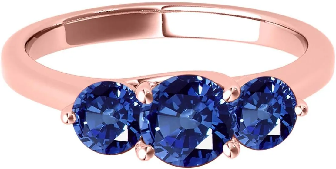 MauliJewels Rings for Women 1.85 Carat Three Stone Round Shaped Sapphire Ring prong 10K Rose Gold