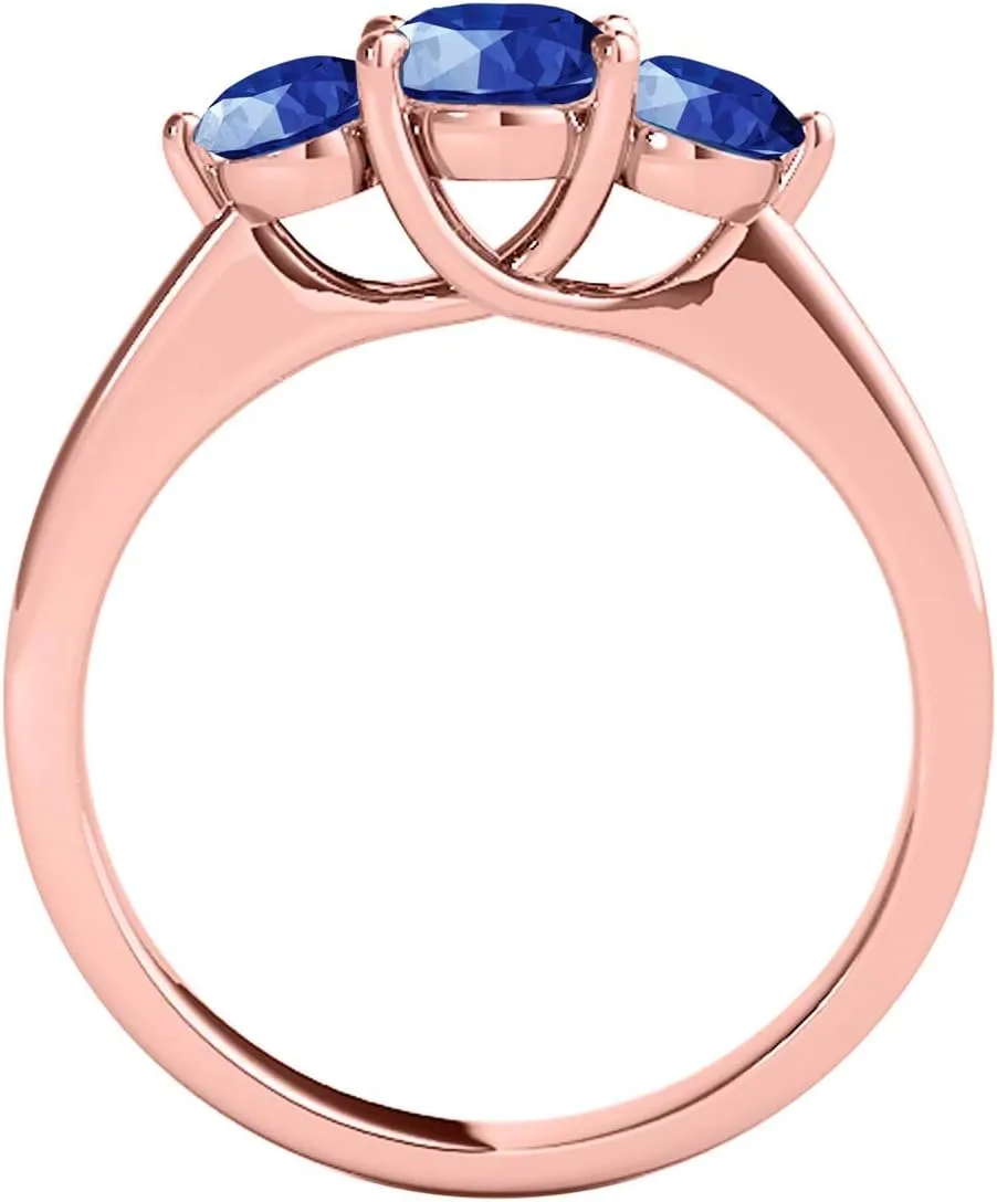 MauliJewels Rings for Women 1.85 Carat Three Stone Round Shaped Sapphire Ring prong 10K Rose Gold