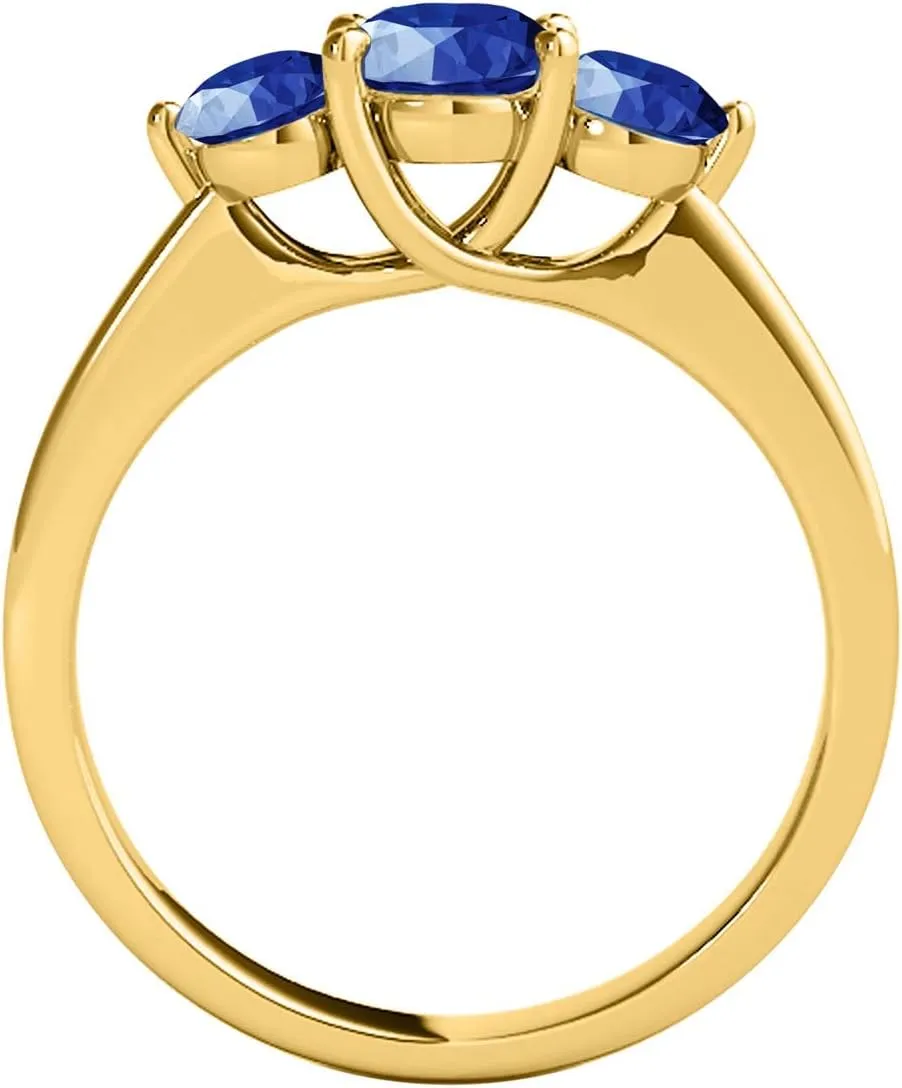 MauliJewels Rings for Women 1.85 Carat Three Stone Round Shaped Sapphire Ring prong 10K Yellow Gold