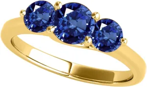 MauliJewels Rings for Women 1.85 Carat Three Stone Round Shaped Sapphire Ring prong 10K Yellow Gold