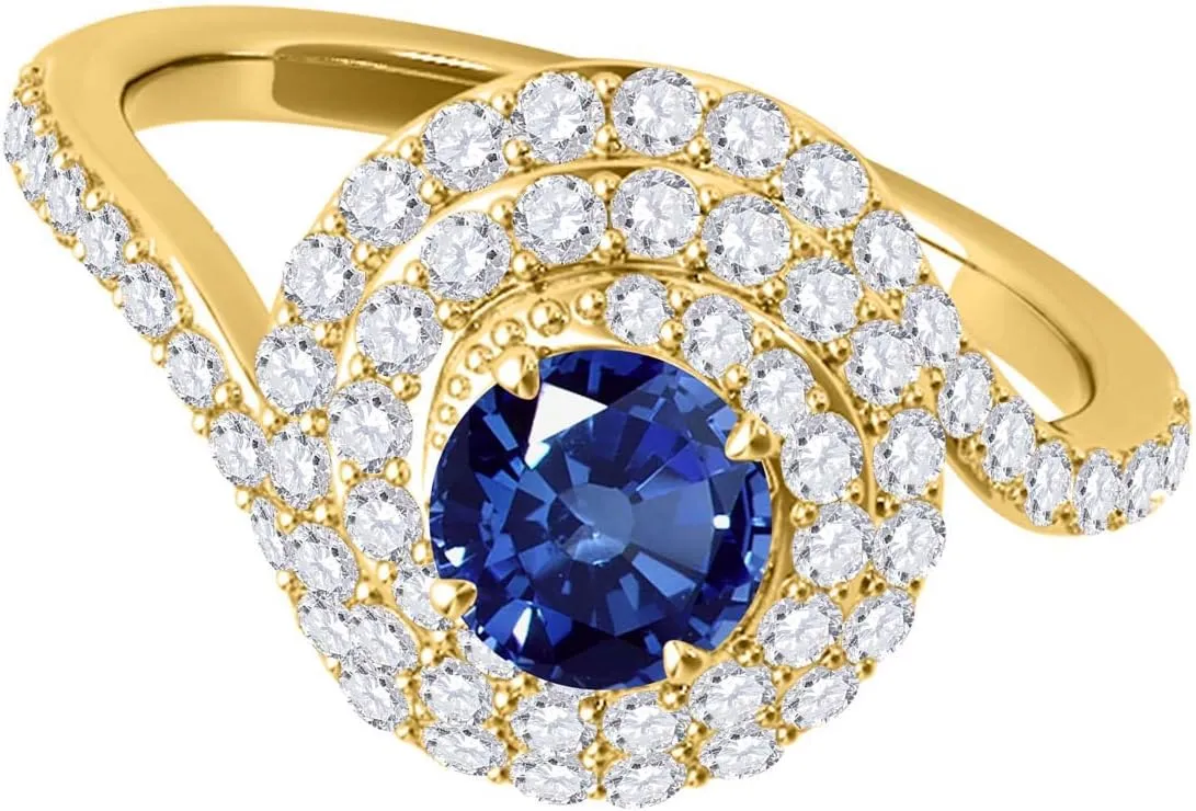 MauliJewels Rings for Women 1.9 Carat Interwined Design Diamond And Sapphire Ring prong 14k Yellow Gold