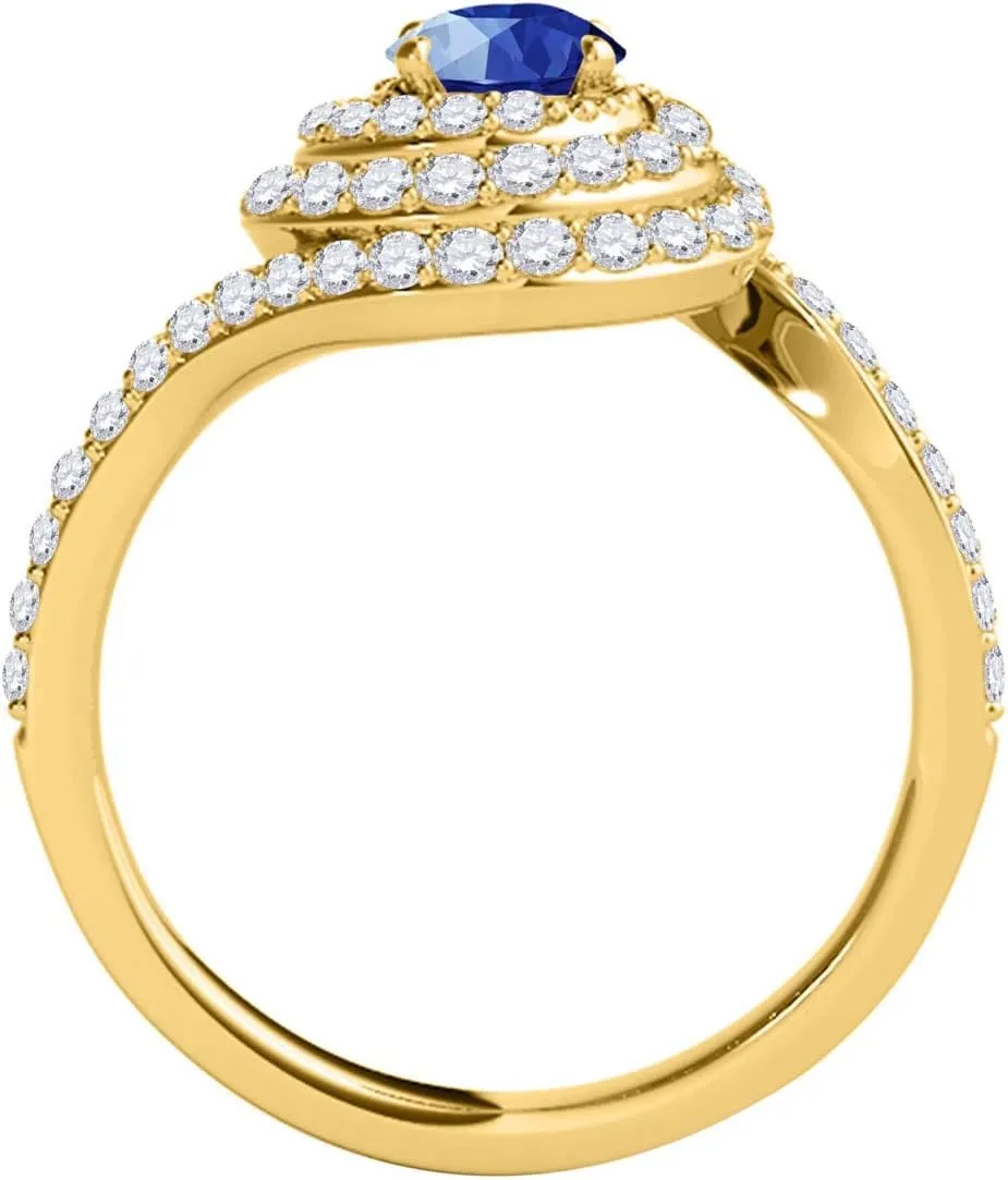 MauliJewels Rings for Women 1.9 Carat Interwined Design Diamond And Sapphire Ring prong 14k Yellow Gold