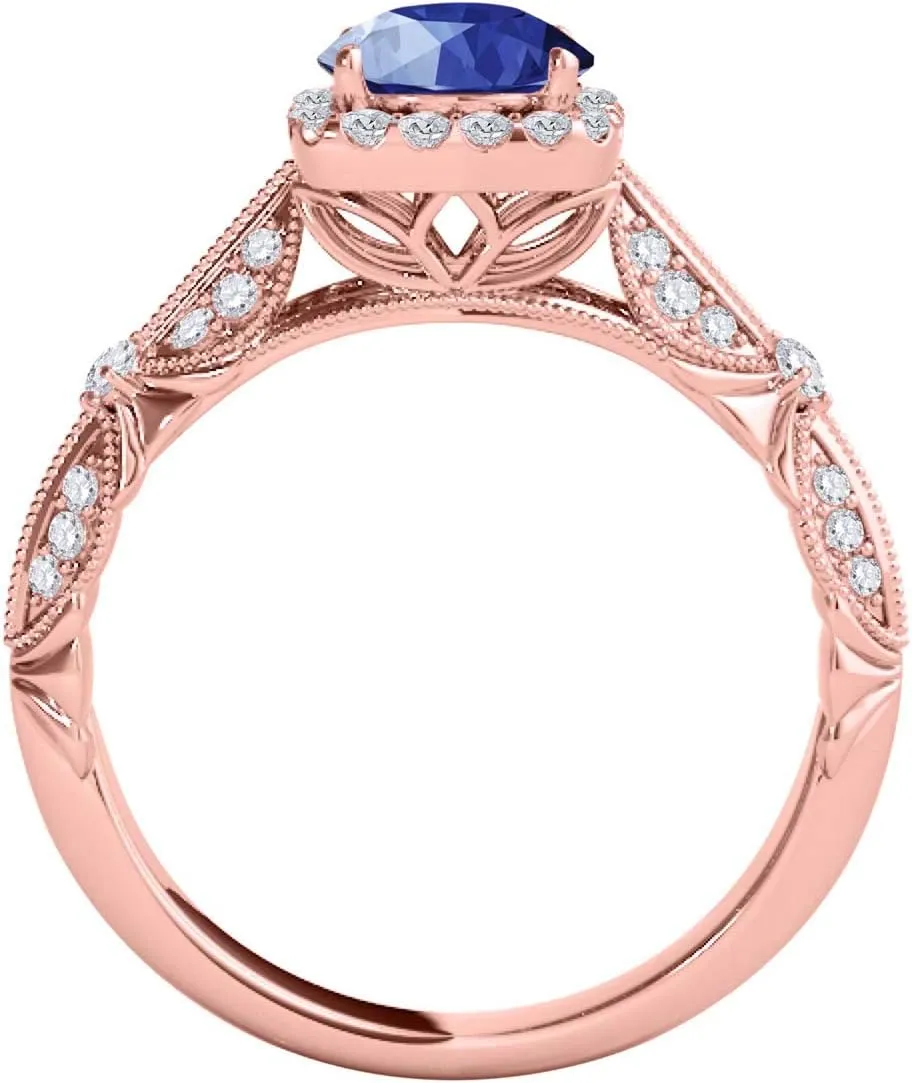 MauliJewels Rings Women 1.21 Carat Diamond And Sapphire Ring prong 14k Rose Gold