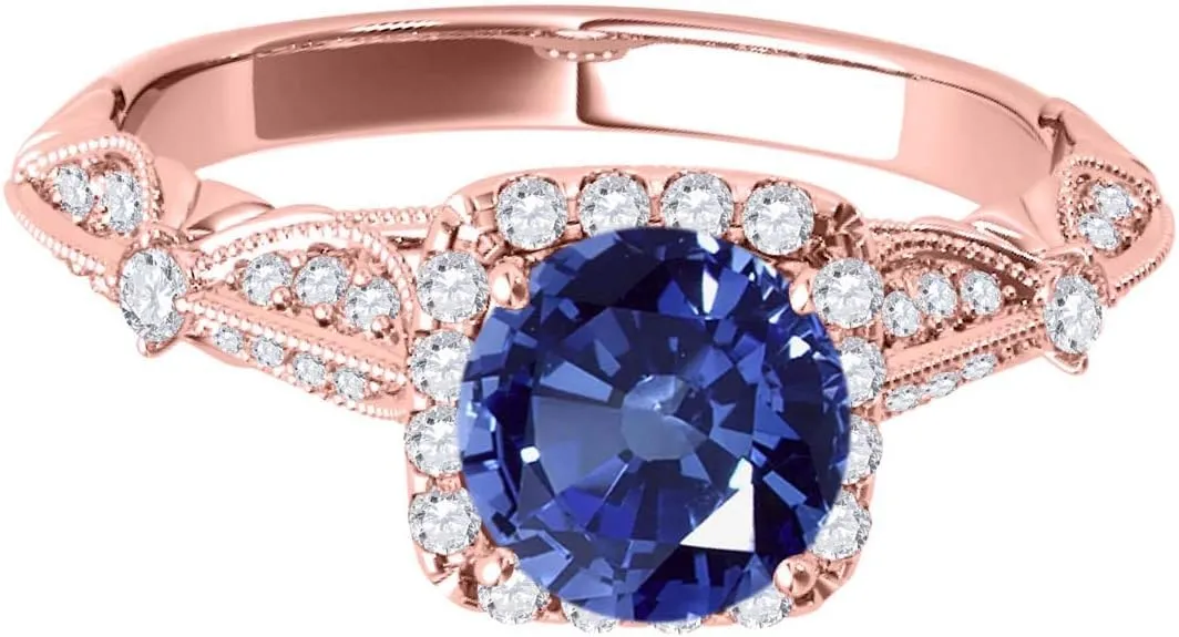 MauliJewels Rings Women 1.21 Carat Diamond And Sapphire Ring prong 14k Rose Gold