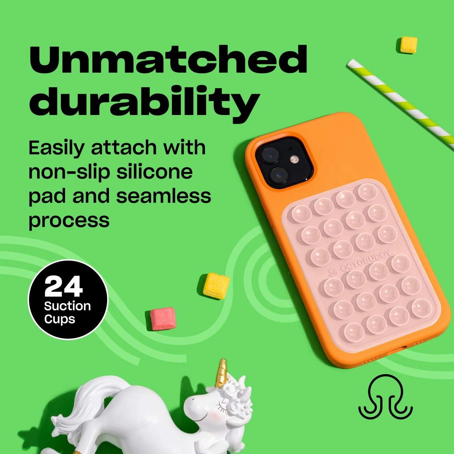 MAX Silicone Suction Phone Case Adhesive Mount - Hands-Free, Strong Grip Holder for Selfies and Videos - Durable, Easy to Use - iPhone and Android Compatible - 2.6″ x 3.9″, Baby Blue