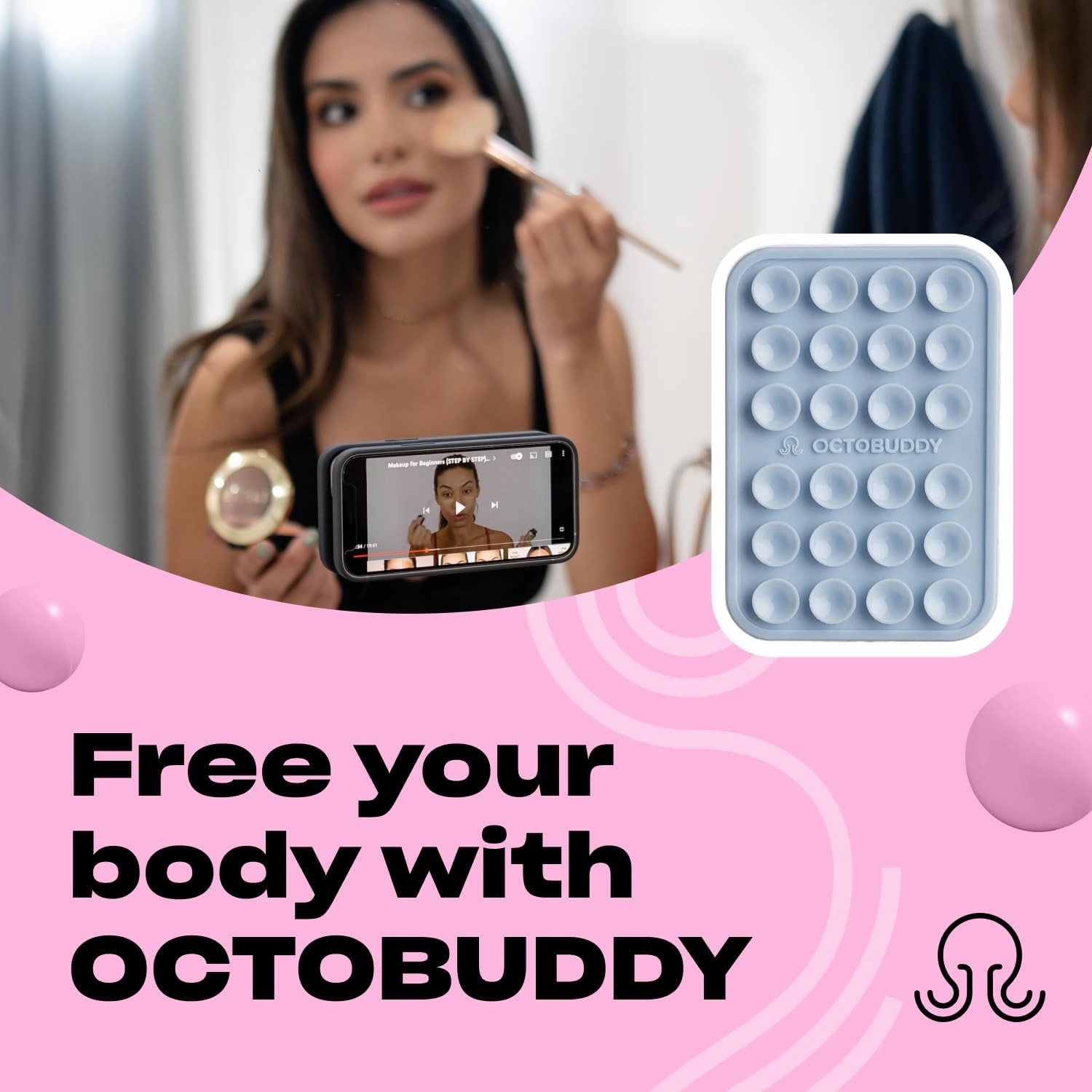 MAX Silicone Suction Phone Case Adhesive Mount - Hands-Free, Strong Grip Holder for Selfies and Videos - Durable, Easy to Use - iPhone and Android Compatible - 2.6″ x 3.9″, Baby Blue