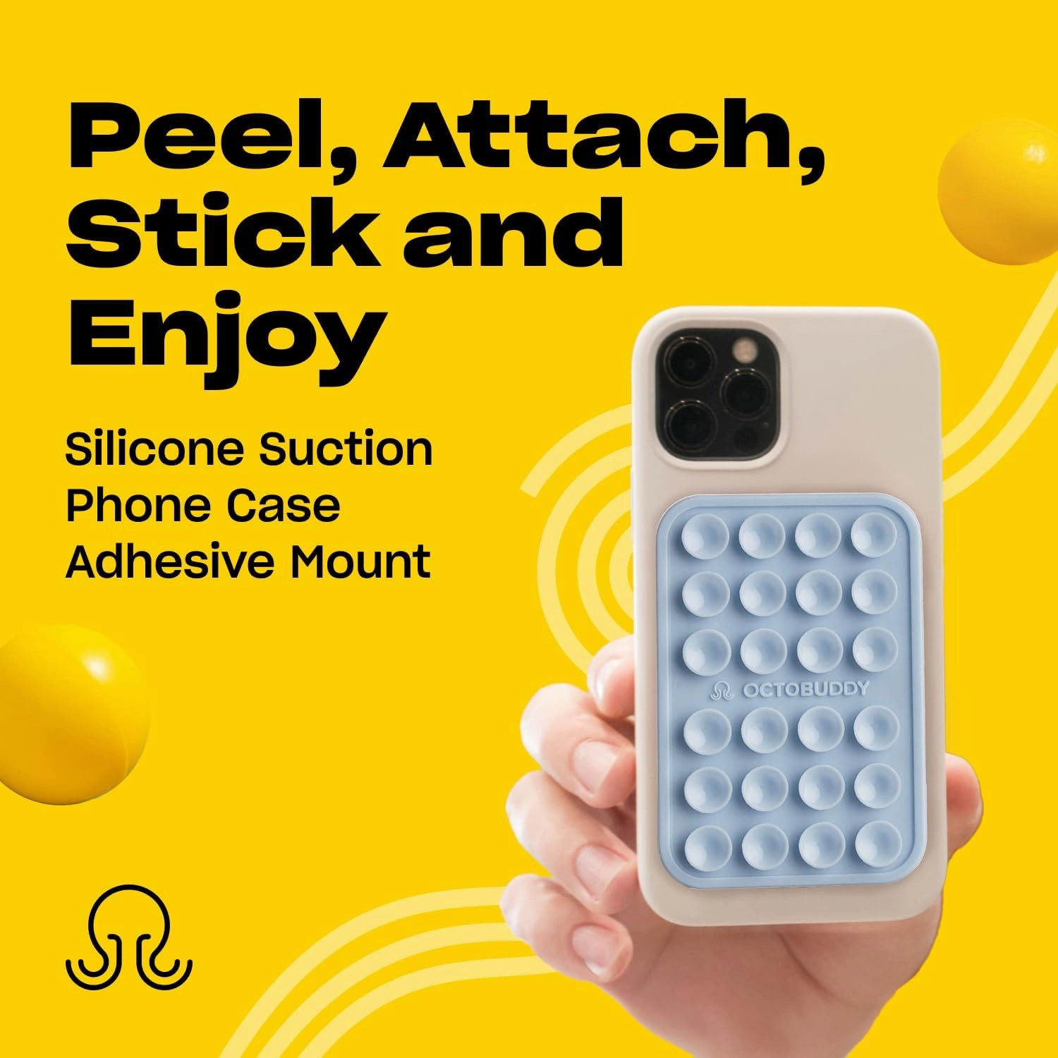 MAX Silicone Suction Phone Case Adhesive Mount - Hands-Free, Strong Grip Holder for Selfies and Videos - Durable, Easy to Use - iPhone and Android Compatible - 2.6″ x 3.9″, Baby Blue