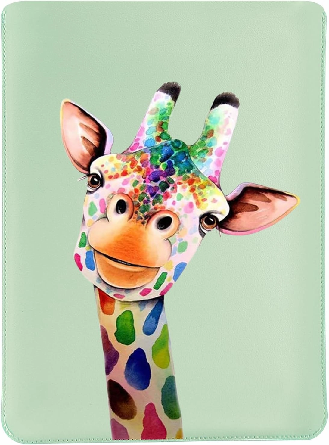 MAYCARI Green Cartoon Giraffe Laptop Sleeve, Compatible with 13-14 Inch Laptops, Shock Resistant, Soft Faux Leather, Mouse Pad Use, Slim Design