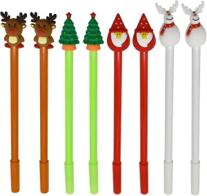 Maydahui 28 PCS Novelty Christmas Series Rollerball Pens Christmas Tree Snowman Reindeer Santa Claus Style Black Gel Ink for Office School Party