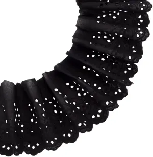 MAYJOYDIY 5 Yards Black Cotton Eyelet Lace Trim 5.3inch Wide Wavy Edge Floral Lace Ribbon Floral Embroidery Ruffle Lace Trim for Sewing Dresses Clothes Bag Gift Wrapping