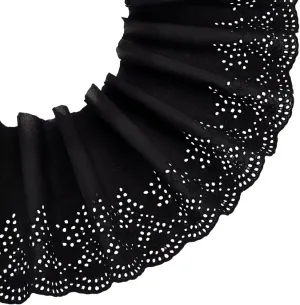 MAYJOYDIY 5 Yards×8.1inch Black Embroidery Scalloped Cotton Eyelet Lace Trim Wavy Edge Floral Lace Ribbon Floral Ruffle Lace Trim for Sewing Dresses Clothes Bag Gift Wrapping