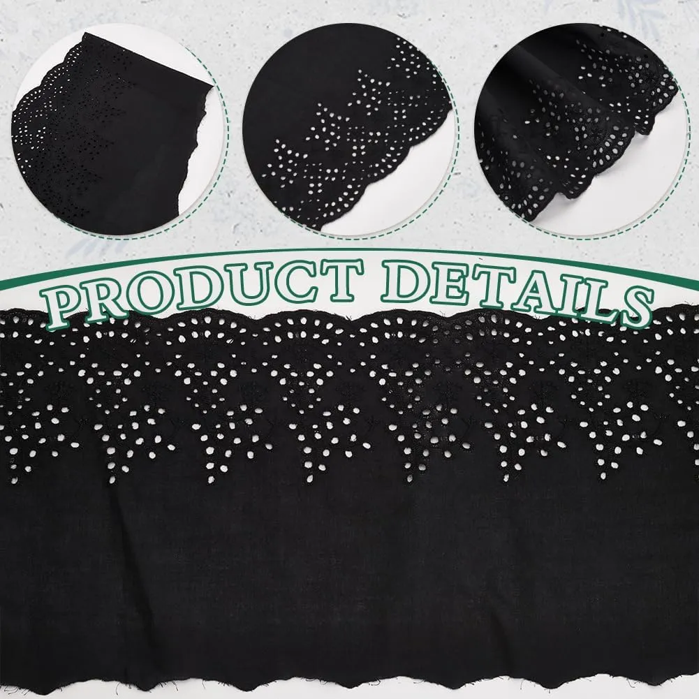 MAYJOYDIY 5 Yards×8.1inch Black Embroidery Scalloped Cotton Eyelet Lace Trim Wavy Edge Floral Lace Ribbon Floral Ruffle Lace Trim for Sewing Dresses Clothes Bag Gift Wrapping