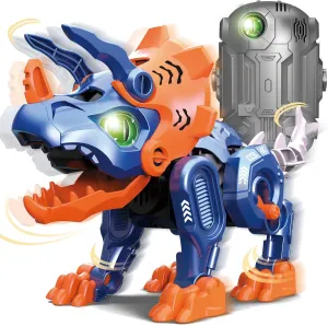 Mechanical Dinosaur Toy, Electric Triceratops Assembling Toy with Dino Egg, 3D Puzzles Electronic Walking Dinosaur Led Eyes Swing Head Tail Interactive Toy for Kids 5  and Adult