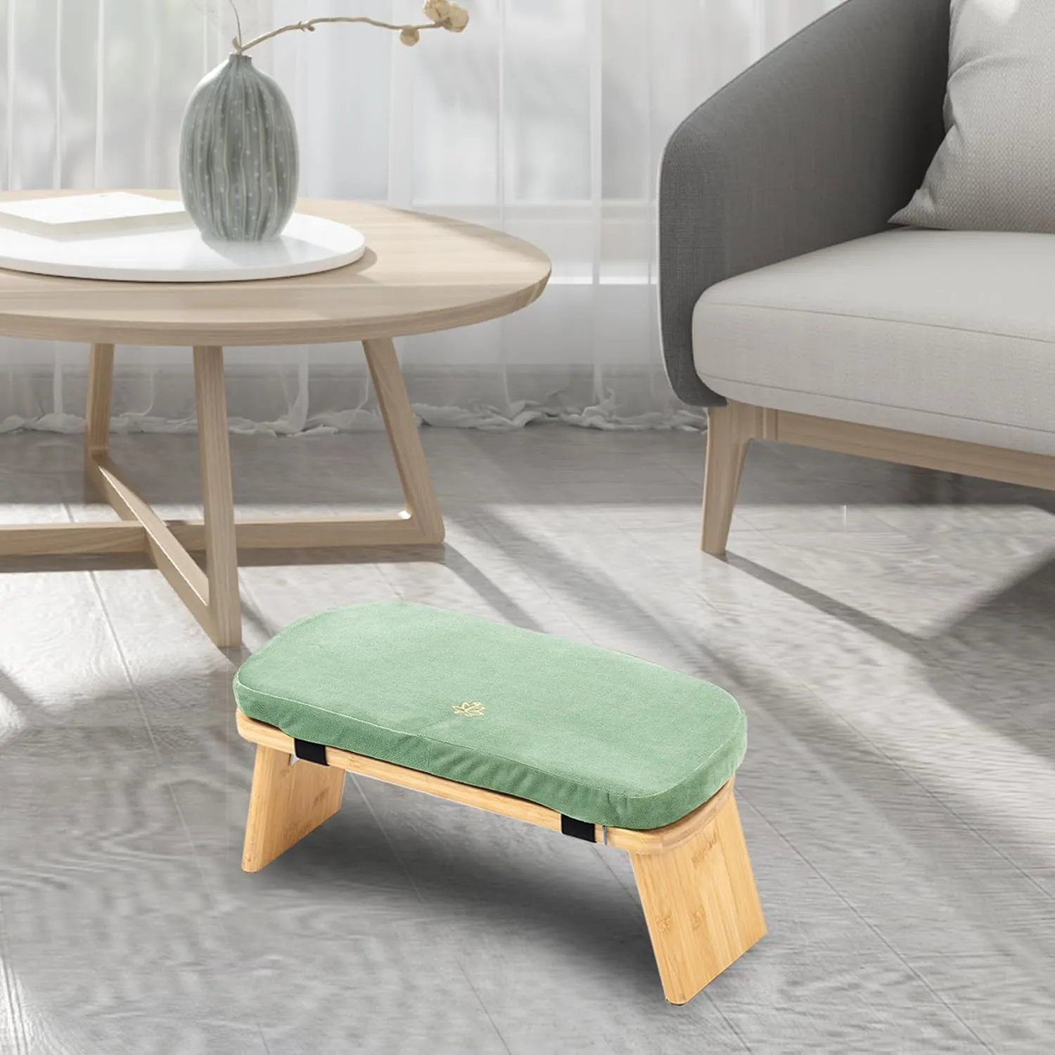 Meditation Bench, Bamboo Meditation Stool, Folding Kneeling Meditation Bench, Seiza Prayer Bench, Prayer Bench with Meditation Cushion, Kneeling Stool (Green & Bag)