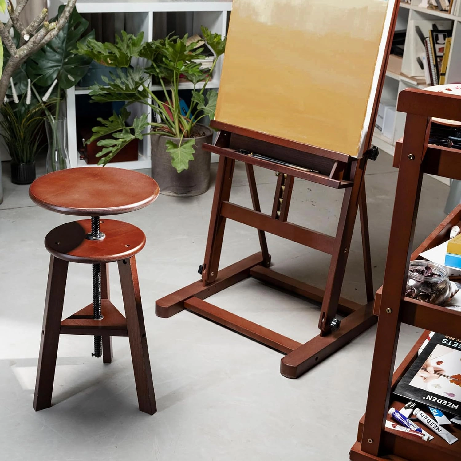MEEDEN Wooden Drafting Stool with Adjustable Height, Artist Stool,Office Studio Stool, Up to 220 Lbs,German Beech Wood, Perfect for Artists Studio,Home Use,Kitchen,Bars