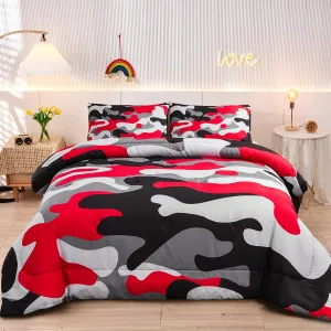 Meeting Story Camouflage Bedding Set, Colorful Pattern Style Comforter Set, 3 PCS One Comforter and Two Pillowcases in One Bag, All Season Bedspread for Kids Teens Adults (Black, Queen)