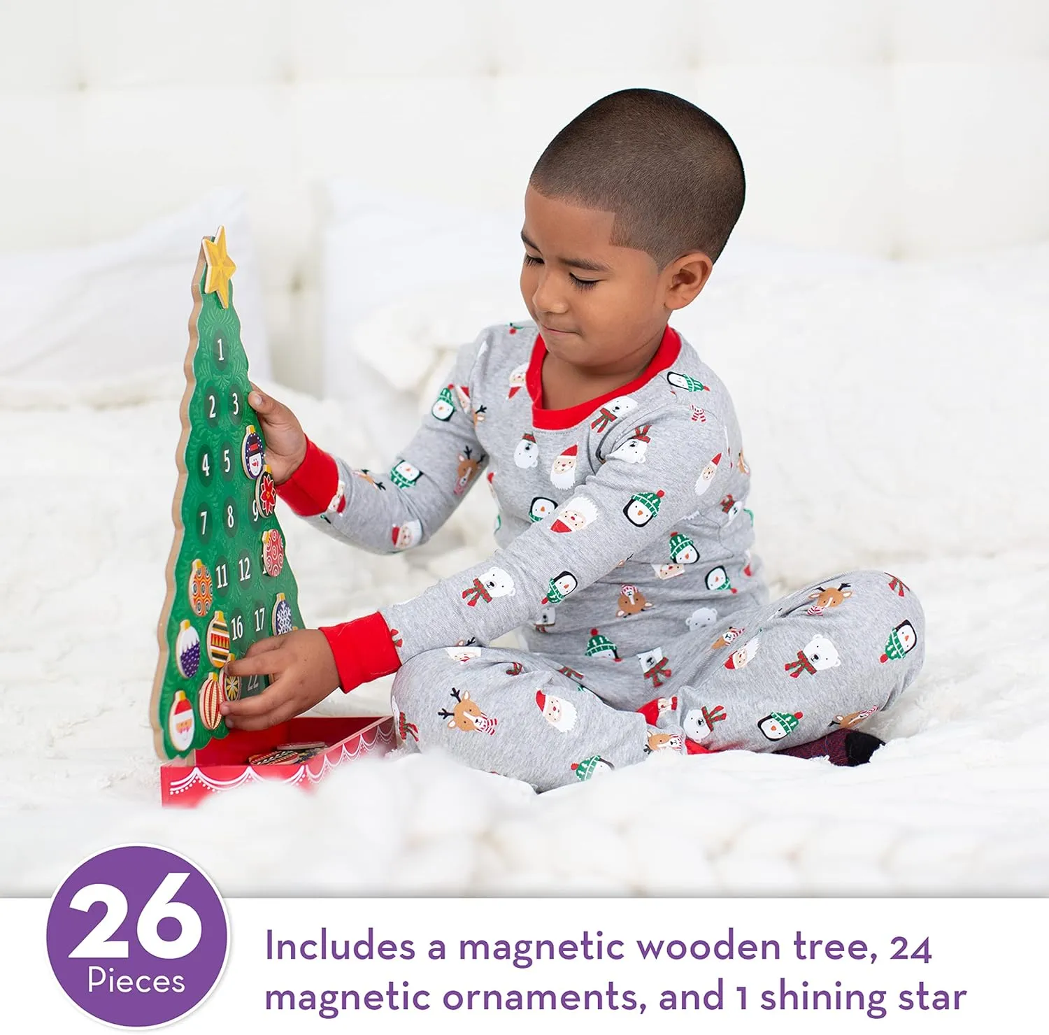 Melissa & Doug Countdown to Christmas Wooden Advent Calendar - Magnetic Tree, 25 Magnets , Orange