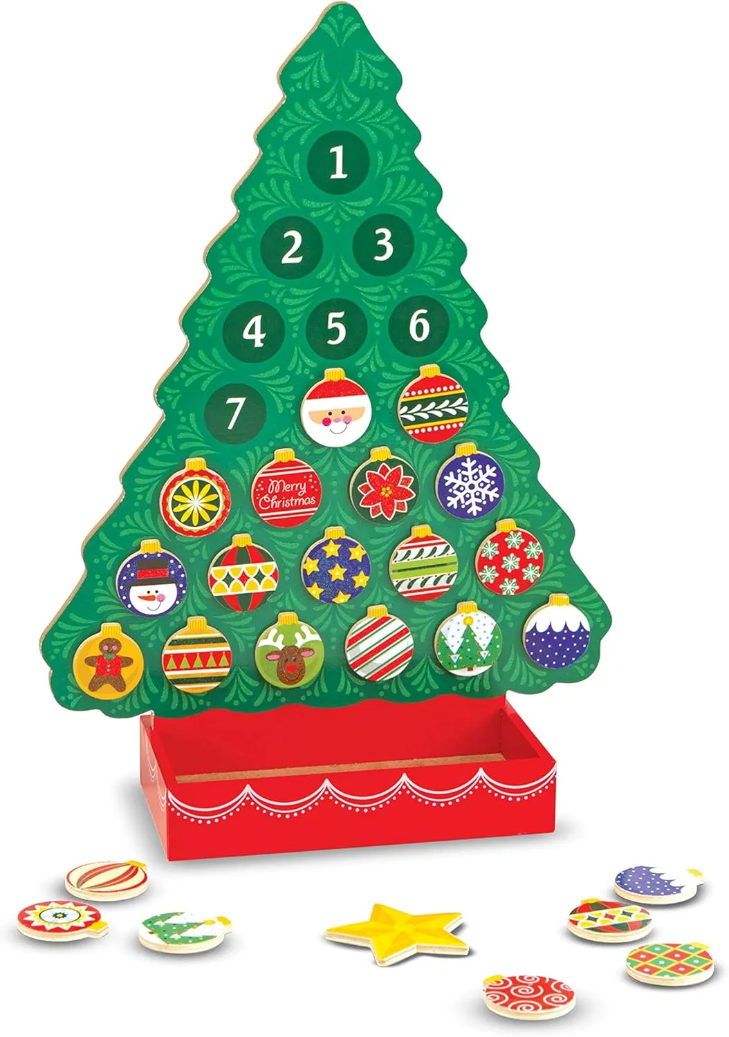 Melissa & Doug Countdown to Christmas Wooden Advent Calendar - Magnetic Tree, 25 Magnets , Orange