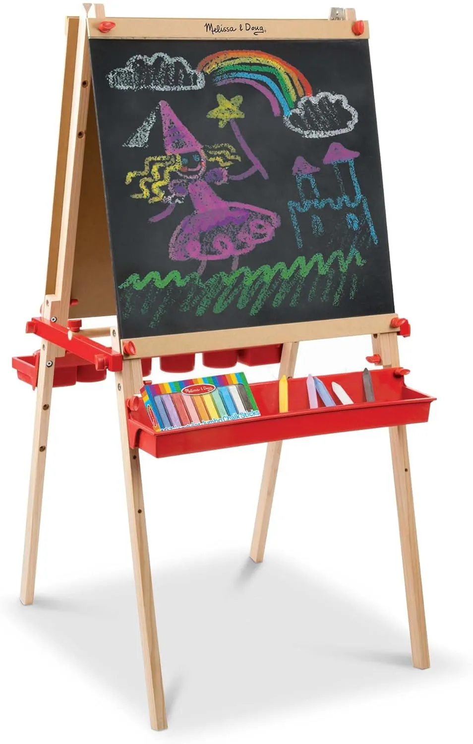 Melissa & Doug Deluxe Magnetic Standing Art Easel With Chalkboard, Dry-Erase Board, and 39 Letter and Number Magnets - FSC Certified