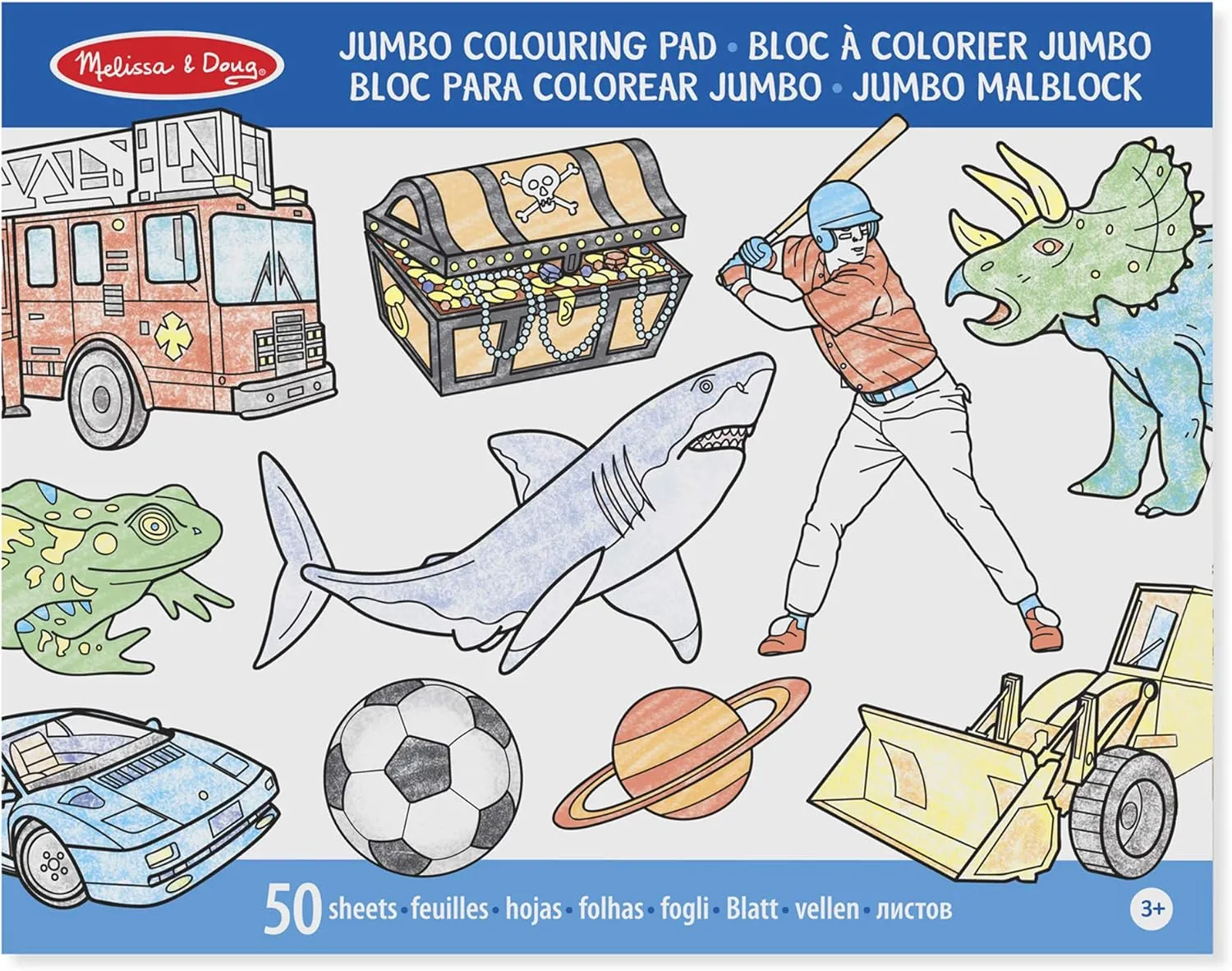 Melissa & Doug Jumbo Colouring Book Blue | Activity Pad | Coloring Book | 3  | Gift for Boy or Girl