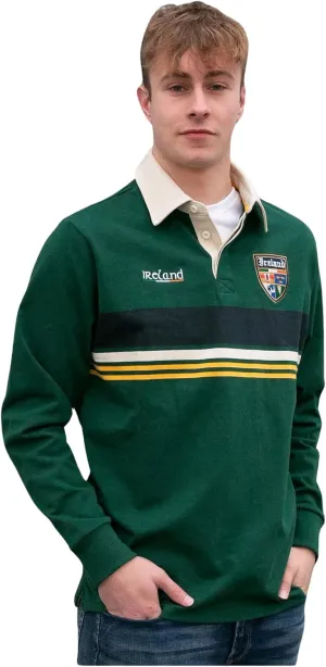 Men's Rugby Shirt with Contrast Chest Cut 'n' Sew Stripes and a Contrast Placket and Collar, 100% Cotton, Made in Ireland