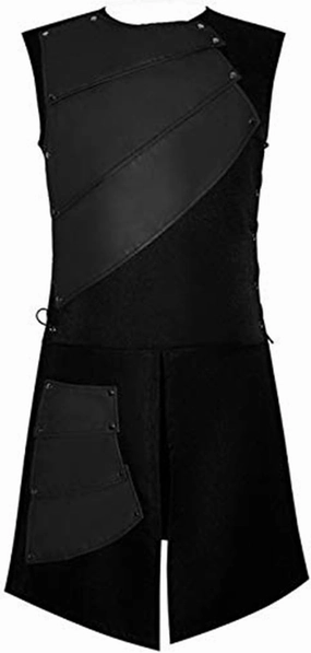 Mens Knight Viking Pirate Armor Costume Set with Side Laces, Long Waistcoats Bracers, Medieval Sleeveless Waistcoats