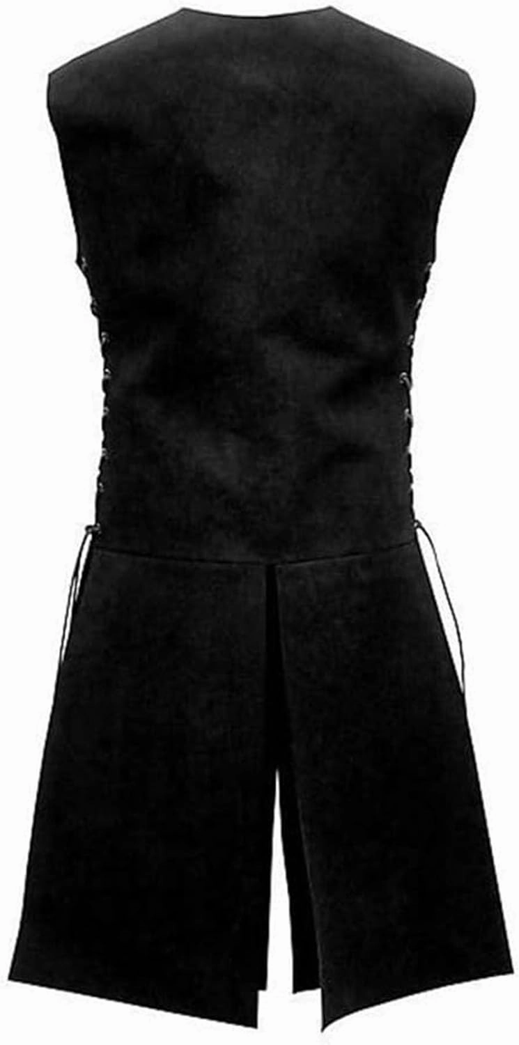 Mens Knight Viking Pirate Armor Costume Set with Side Laces, Long Waistcoats Bracers, Medieval Sleeveless Waistcoats