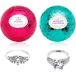 Mermaid Love Potion Bath Bombs Gift Set of 2 with Ring Surprise Inside Each Made in USA