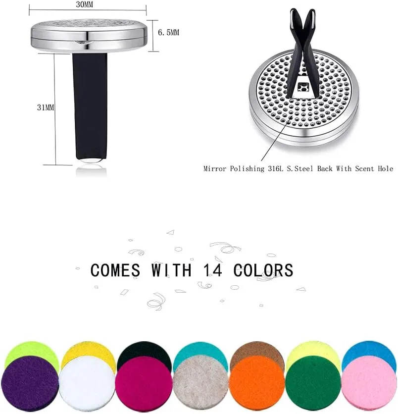 Mesinya Assorted (30mm) Air Freshener Diffuser Stainless Steel Aromatherapy Felt Pads Essential Oil Car Vent Clip Diffuser Lockets for Aromatherapy Essential Oils (Seed of Life)