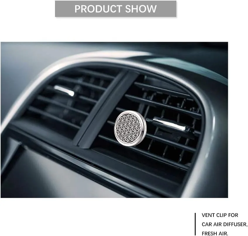 Mesinya Assorted (30mm) Air Freshener Diffuser Stainless Steel Aromatherapy Felt Pads Essential Oil Car Vent Clip Diffuser Lockets for Aromatherapy Essential Oils (Seed of Life)