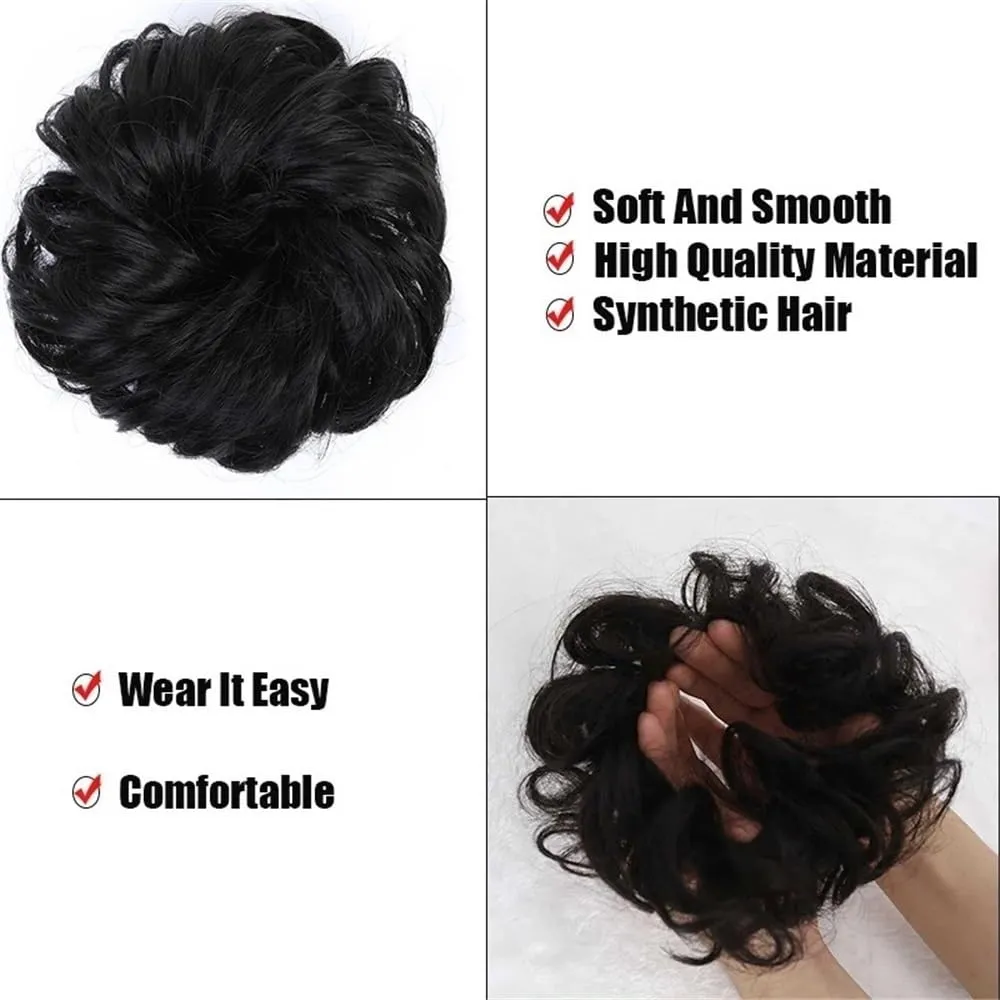 Messy Hair Buns Hair Piece Wig ball head female lazy fluffy realistic simulation hair elastic rubber band flower bud hair accessories Faux Hair Bun(Lilac)