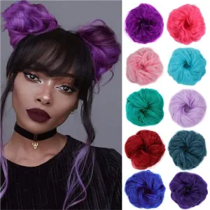 Messy Hair Buns Hair Piece Wig ball head female lazy fluffy realistic simulation hair elastic rubber band flower bud hair accessories Faux Hair Bun(Lilac)