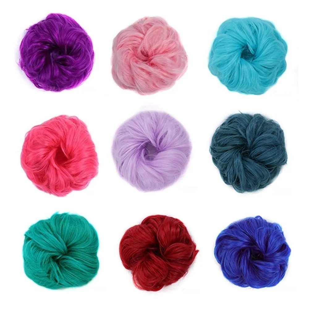 Messy Hair Buns Hair Piece Wig ball head female lazy fluffy realistic simulation hair elastic rubber band flower bud hair accessories Faux Hair Bun(Lilac)