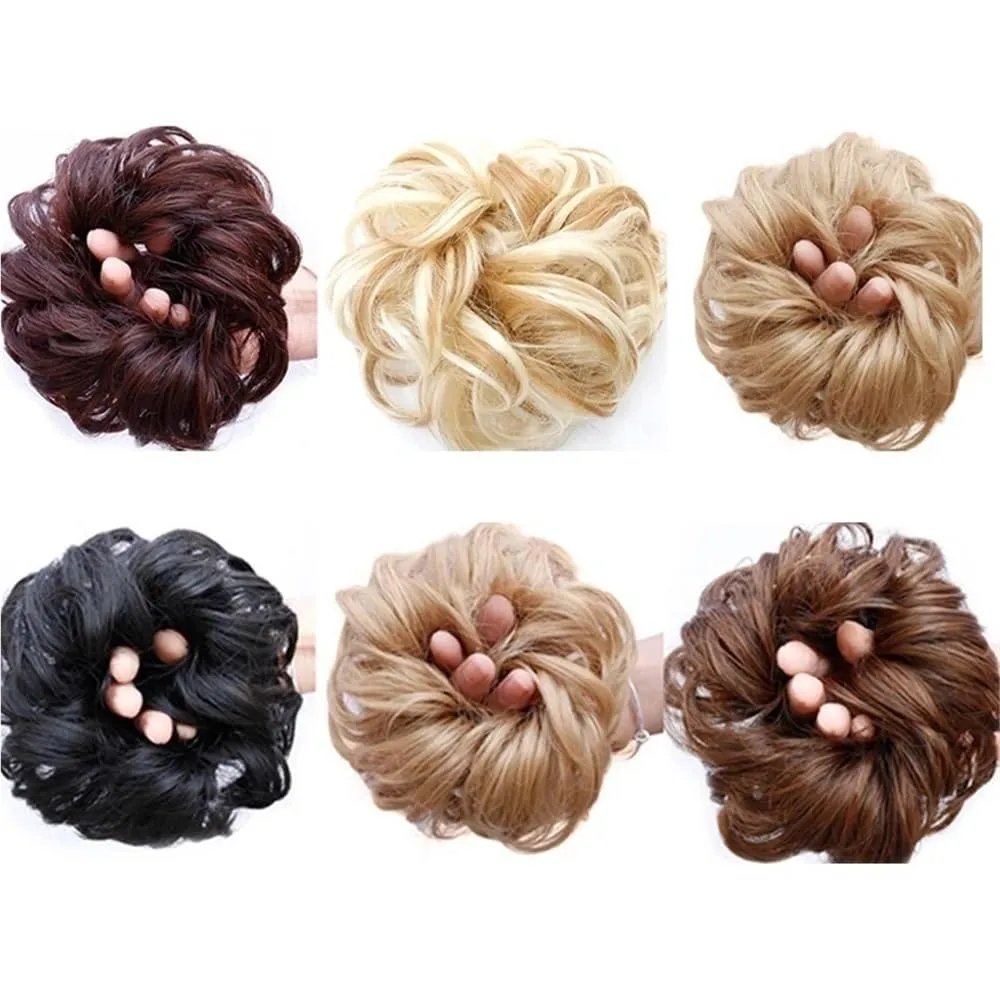 Messy Hair Buns Hair Piece Wig ball head female lazy fluffy realistic simulation hair elastic rubber band flower bud hair accessories Faux Hair Bun(Lilac)